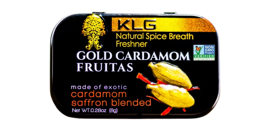 !GC - 1 Metal Tin of Gold Cardamom Fruitas (8g) Vegan Certified, NON - GMO, No Sugar Added, Gluten-Free, MADE IN USA