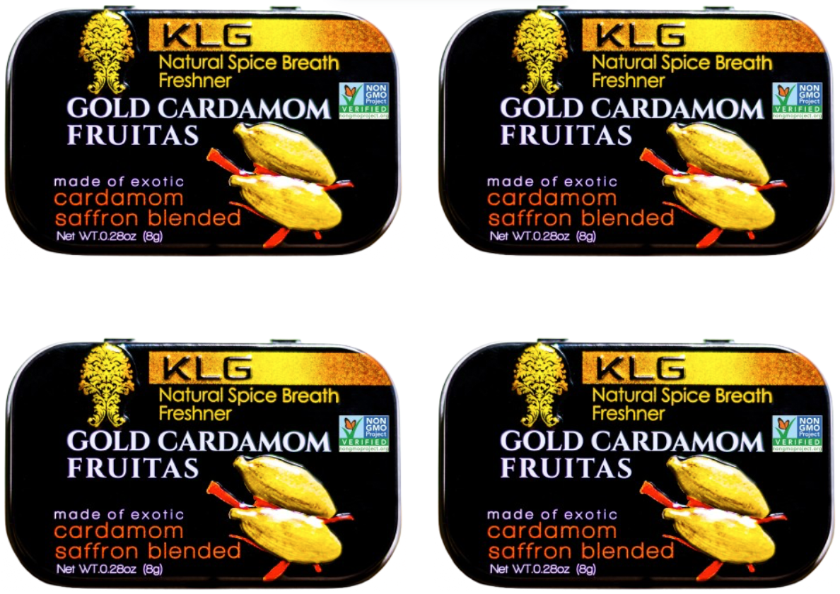 !GC - 4 Pack of Gold Cardamom Fruitas (8g) Vegan Certified, NON - GMO, No Sugar Added, Gluten-Free, MADE IN USA