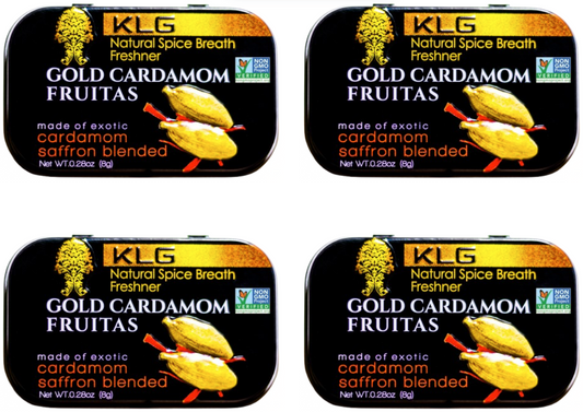 !GC - 4 Pack of Gold Cardamom Fruitas (8g) Vegan Certified, NON - GMO, No Sugar Added, Gluten-Free, MADE IN USA